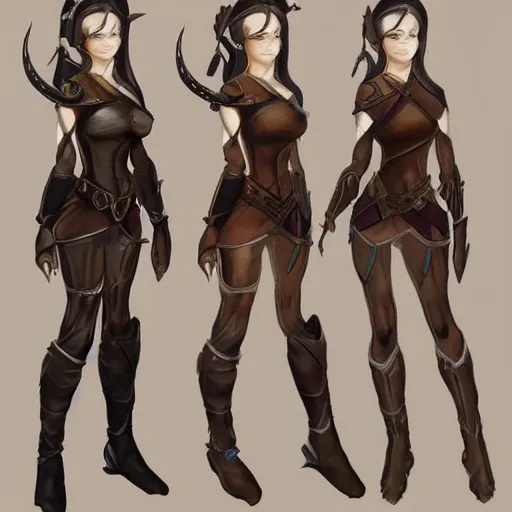 Prompt: character outfit concept sheet of fantasy female elf, by Zakariah and Nippaaah, artstation, highly detailed, character outfit design -9