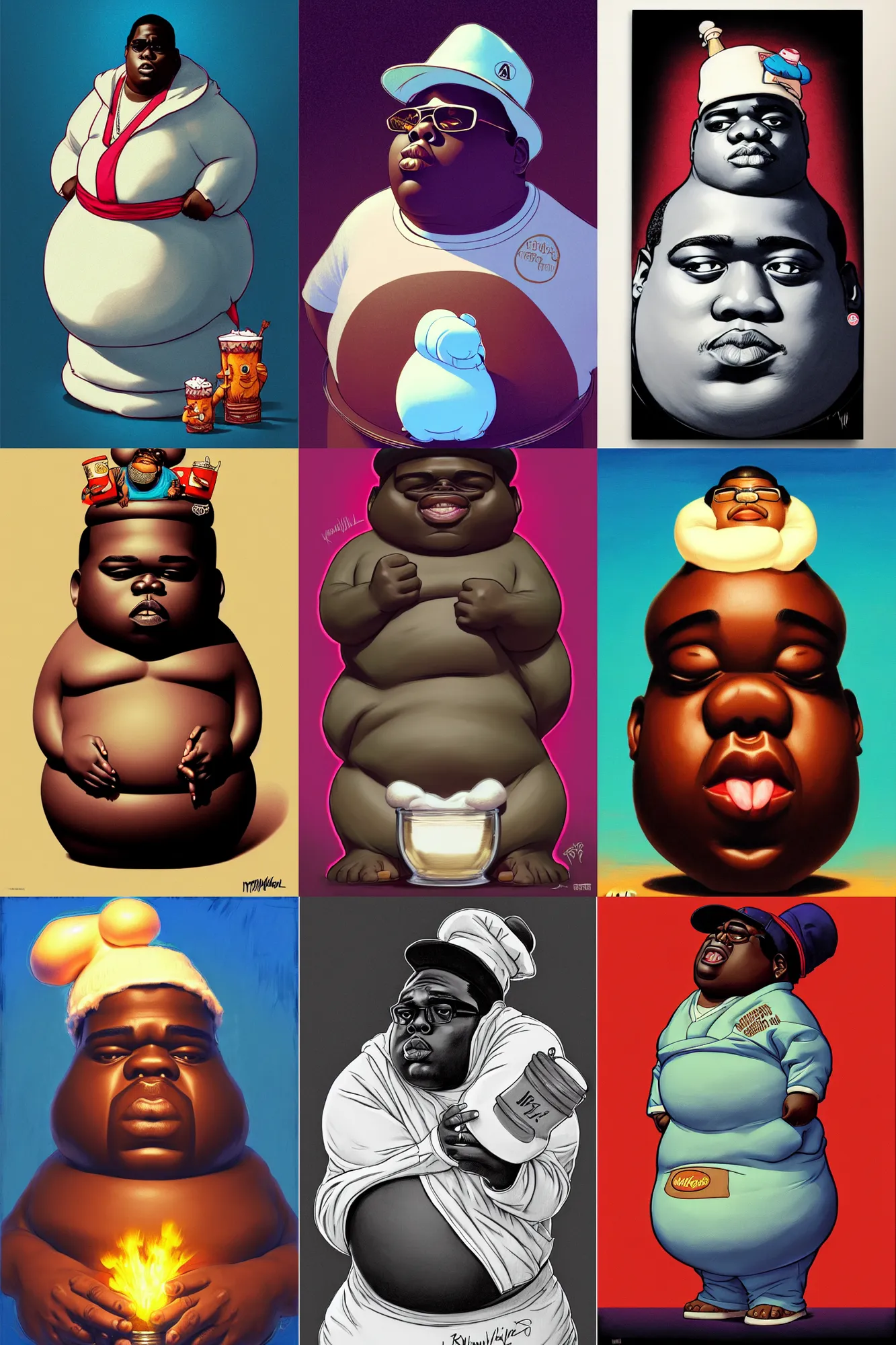 Prompt: the notorious b. i. g. as a pillsbury doughboy as trader joe's tiki mug, shaded lighting poster by magali villeneuve, artgerm, jeremy lipkin and michael garmash, rob rey and kentaro miura style, trending on art station