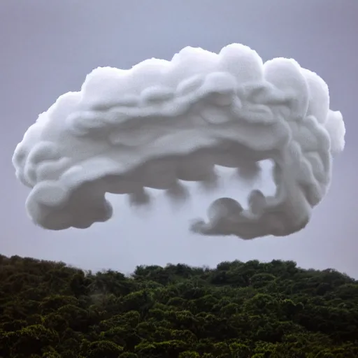 Prompt: a house in the clouds made of cotton.