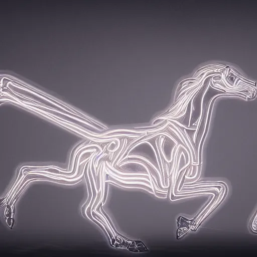 Image similar to anatomically accurate neon digital fantasy horse by Eadweard Muybridge reimagined by industrial light and magic, digital screenshot, trending on artstation