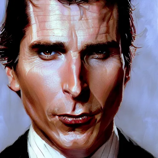 Image similar to Christian Bale as Patrick Bateman, Closeup character art by Donato Giancola, Craig Mullins, digital art, trending on artstation