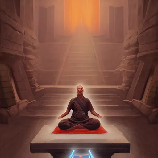 Image similar to a jedi master meditating levitating in an ancient sith temple, digital painting, hyperrealistic concept art