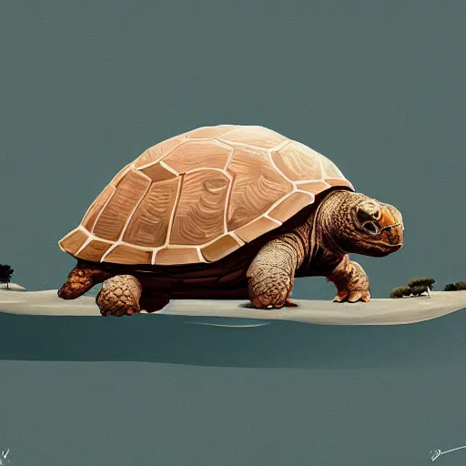 Prompt: Gigantic tortoise with a mountain on its shell, digital painting, ultra hd, cinematic, hyper-detailed