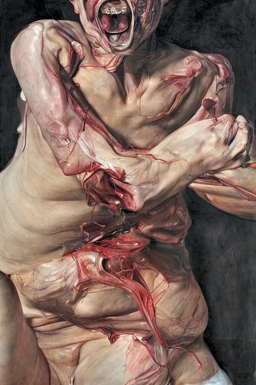 Prompt: a woman enraged, part by Jenny Saville, part by Francis Bacon