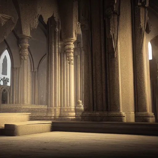 Image similar to view inside of a gothic temple, high quality render, octane render, arstation trending, cryengine, unreal engine, high details