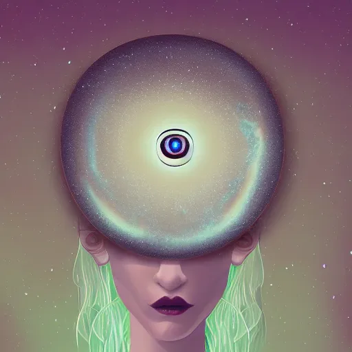 Prompt: illustration, digital art of a person whose eyes contains the entire universe, surreal art