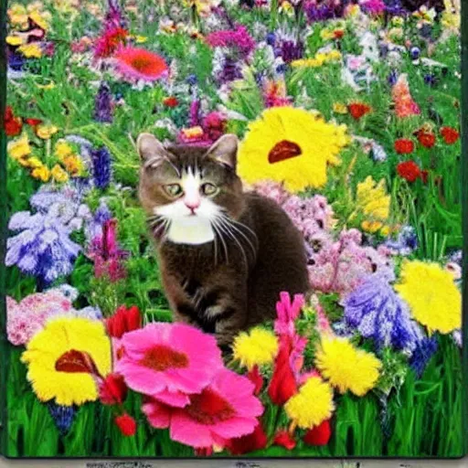 Prompt: a cat made of flowers