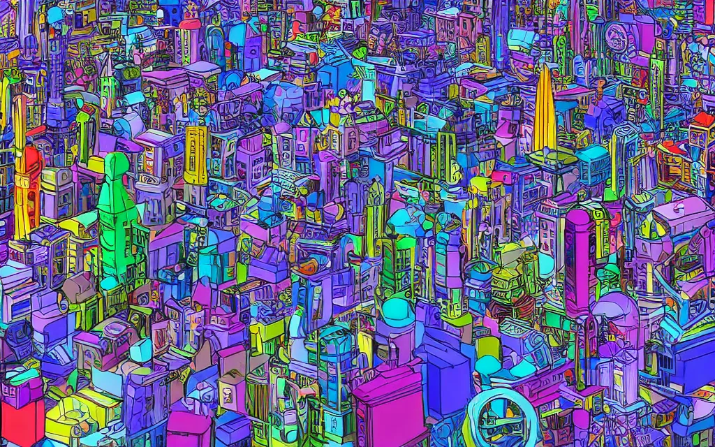 Prompt: plastic toy city potemkin fantastical cityscape, award winning digital art, ultraviolet color palette