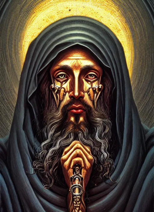 Image similar to hyper detailed ultra sharp orthodox jesus icon, biomechanical, tormented man, trending on artstation, byzantine aesthetic, doom, religious, sinistert, ornate, intricate, digital painting, concept art, smooth, sharp focus, illustration, art by josan gonzalez, felix englund, killian eng and zdizslaw beksinski