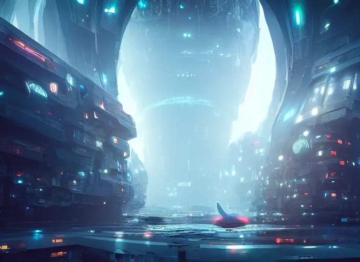 Image similar to a futuristic city with a giant lovecraftian cthulu eye in the center, cyberpunk art by neil blevins, cgsociety, fantasy art, dystopian art, cryengine, redshift vibes