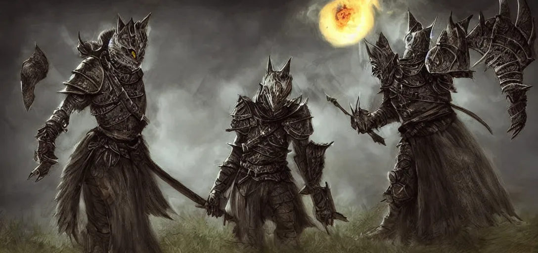 Image similar to Dark souls style armor wearing cute cats