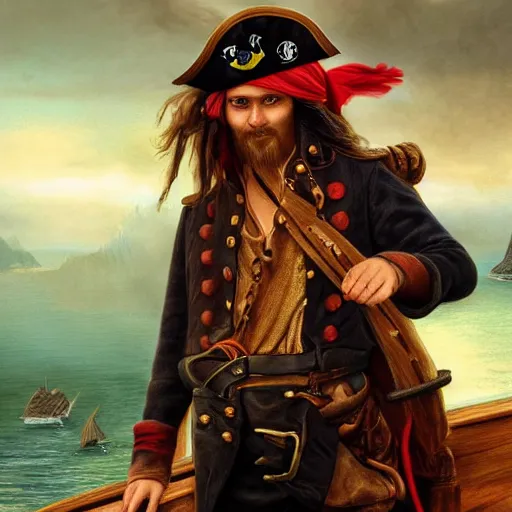 Prompt: a young pirate captain looking for lost islands on his ship, artstation hall of fame gallery, editors choice, #1 digital painting of all time, most beautiful image ever created, emotionally evocative, greatest art ever made, lifetime achievement magnum opus masterpiece, the most amazing breathtaking image with the deepest message ever painted, a thing of beauty beyond imagination or words