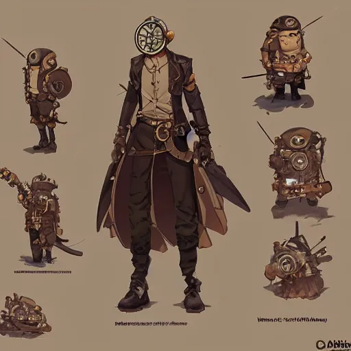 Image similar to a steampunk minion, character concept, character reference sheet. By Makoto Shinkai, Stanley Artgerm Lau, WLOP, Rossdraws, James Jean, Andrei Riabovitchev, Marc Simonetti, krenz cushart, Sakimichan, trending on ArtStation, digital art. Clear and detailed.