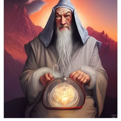 Prompt: BeePunk gandalf portrait Pixar style, by Tristan Eaton Stanley Artgerm and Tom Bagshaw