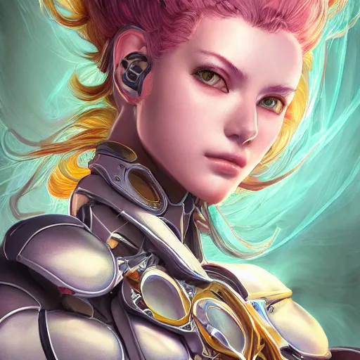 Image similar to studio portrait of lawful good colorful female holy mecha paladin absurdly beautiful, elegant, young sensual graceful woman, ultrafine hyperrealistic detailed face illustration by kim jung gi, irakli nadar, intricate linework, sharp focus, bright colors, matte, octopath traveler, final fantasy, unreal engine highly rendered, global illumination, radiant light, intricate environment