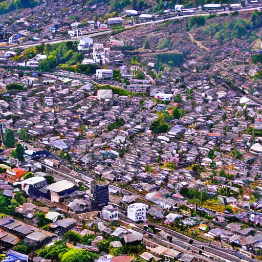 Prompt: small town seen from above by toru nakayama