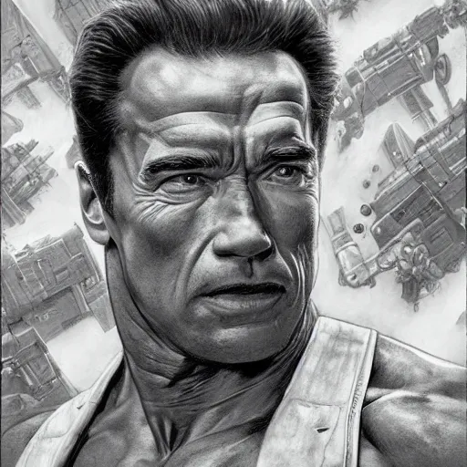 Image similar to Arnold Schwarzenegger in Total Recall, closeup character art by Donato Giancola, Craig Mullins, digital art, trending on artstation