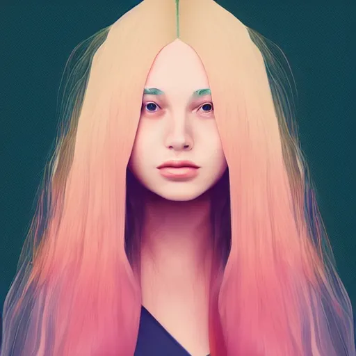 Prompt: woman with long hair, artstation, digital art, gradient background