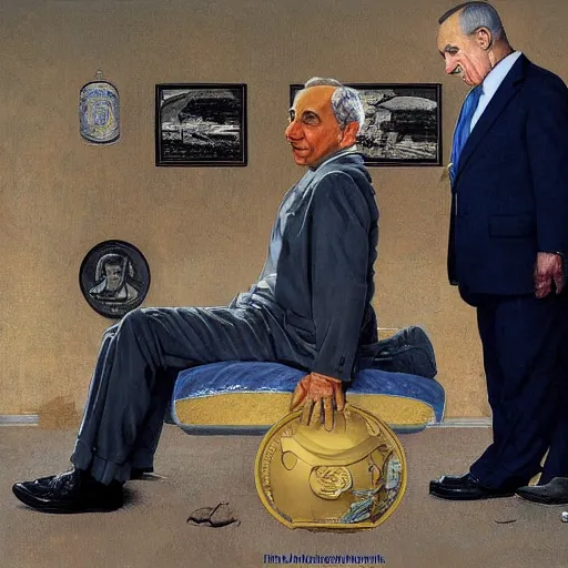 Image similar to absurdist art of benjamin netanyahu, by michael cheval and norman rockwell