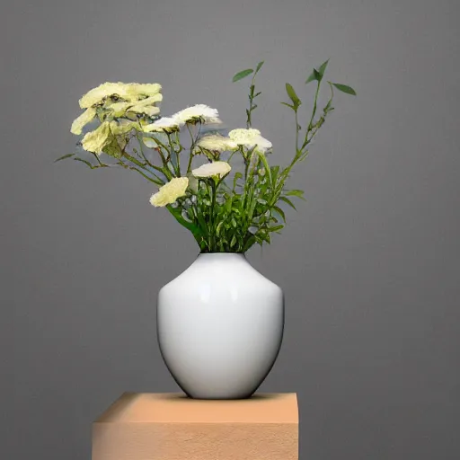 Image similar to a photo of 8k Ikebana in flower vase, ikenobo, ohararyu, sougetsu, wide angle, full body, sony a7r3, ultra detail, photorealistic, in simple background