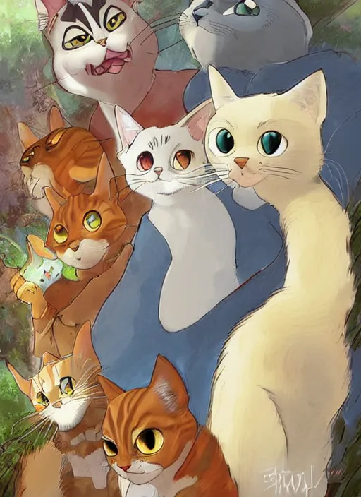 Image similar to official digital painting artwork of a cat character by don bluth, ross tran and studio ghibli.