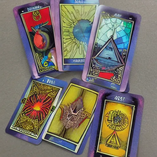 Image similar to full set of illuminati cards, tarot card design, product shot