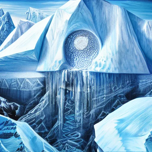 Prompt: mysteries of Antarctica glacial cult mountain god, realistic fantasy, oil painting, extremely high detail, photorealistic, cinematic lighting, oil painting, intricate line drawings, 4k resolution