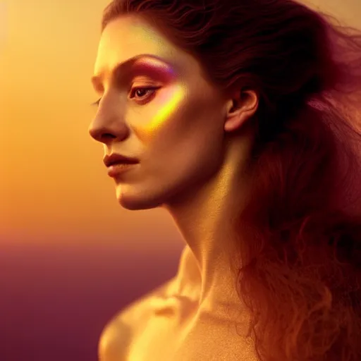 Prompt: photographic portrait of a stunningly beautiful renaissance female with iridescent magic glow, in soft dreamy light at sunset, contemporary fashion shoot, by edward robert hughes, annie leibovitz and steve mccurry, david lazar, jimmy nelsson, extremely detailed, hyperrealistic, perfect face, octane render