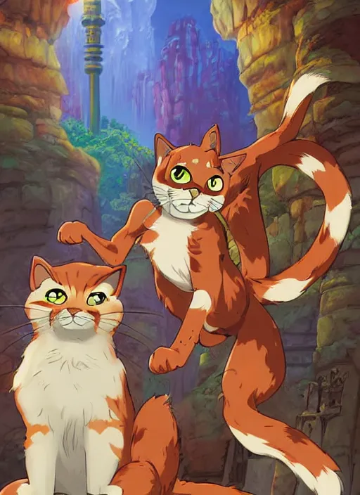 Image similar to official digital painting artwork of a cat character by don bluth, ross tran and studio ghibli.