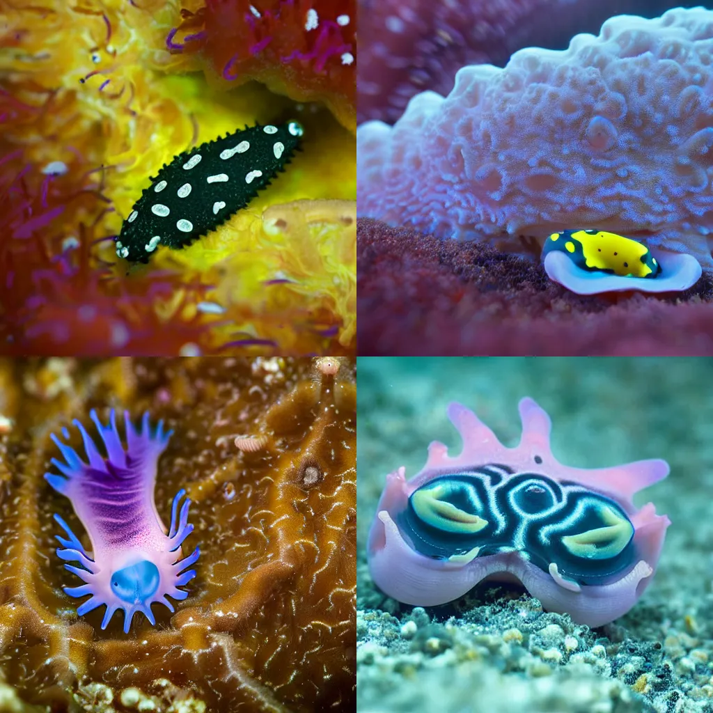 Prompt: Nudibranch sea slug, macro lens, National Geographic photo, award-winning