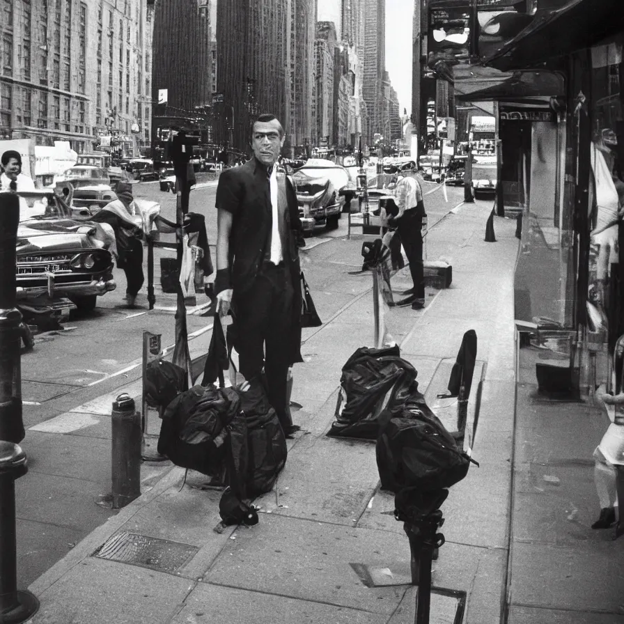 Prompt: street photograph portrait in new york from the 1 9 6 0 s, ultra detailed hyper realistic lifelike, photographed on colour film, photo taken with ektachrome, # film, film grain