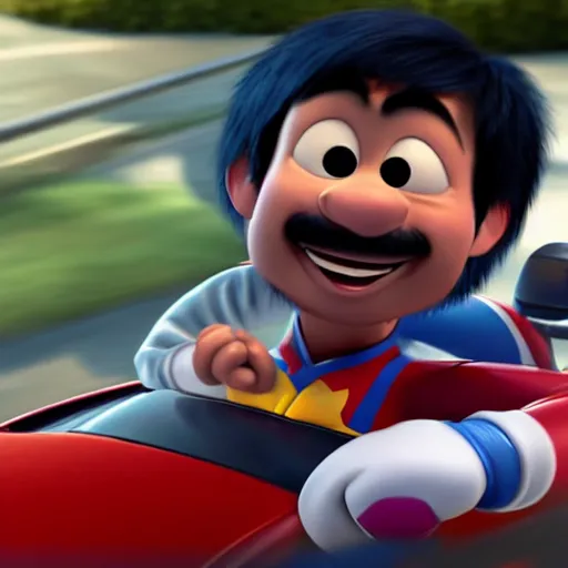 Image similar to manny pacquiao, driving a car, as a pixar disney character from up ( 2 0 0 9 ), unreal engine, octane render, 3 d render, photorealistic