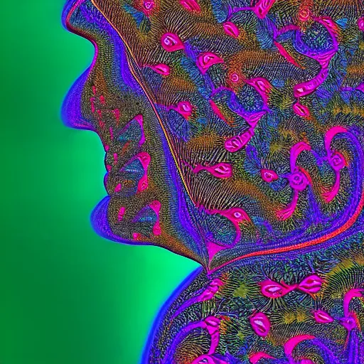 Prompt: Philosophical abstract art. Profile picture. Digital art. 8k resolution. Bald with beard. Mathematical. Fractal. Psychedelic.