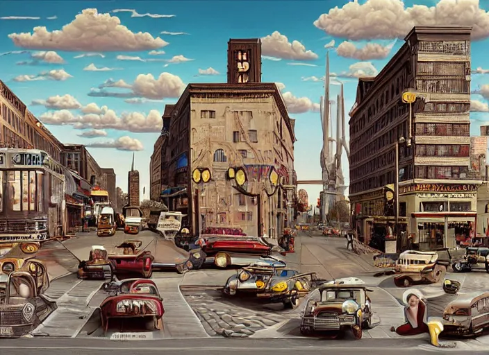 Image similar to 🚕🚎⛽🛣, lowbrow, matte painting, 3 - d highly detailed, in the style of mark ryden,