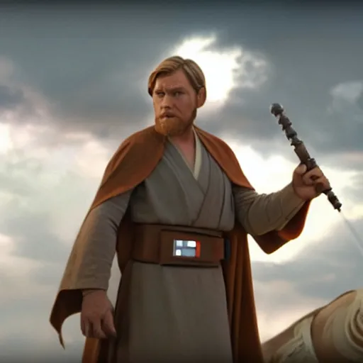 Image similar to frame from star wars movie of shrek as obi wan kenobi, hd, bluray