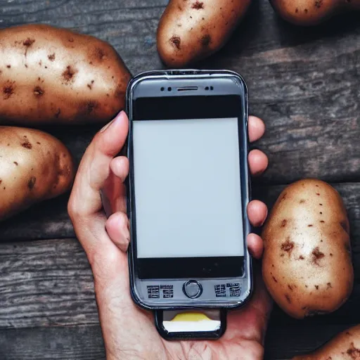 Image similar to a photo of potato holding a phone