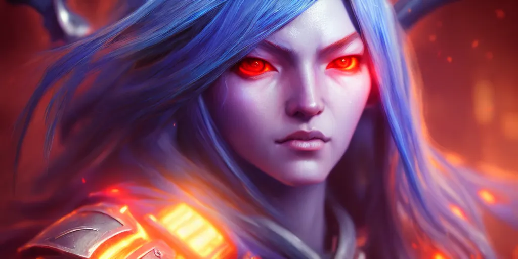 Image similar to ( ( ( ( ( hyperrealist distant portrait of sylvanas windrunner on a blue planet where it rains colors. ) ) ) ) ) by bayard wu, fantasy, photorealistic, octane render, unreal engine, dynamic lighting, trending on artstation, poster, volumetric lighting, very detailed faces, 4 k, award winning