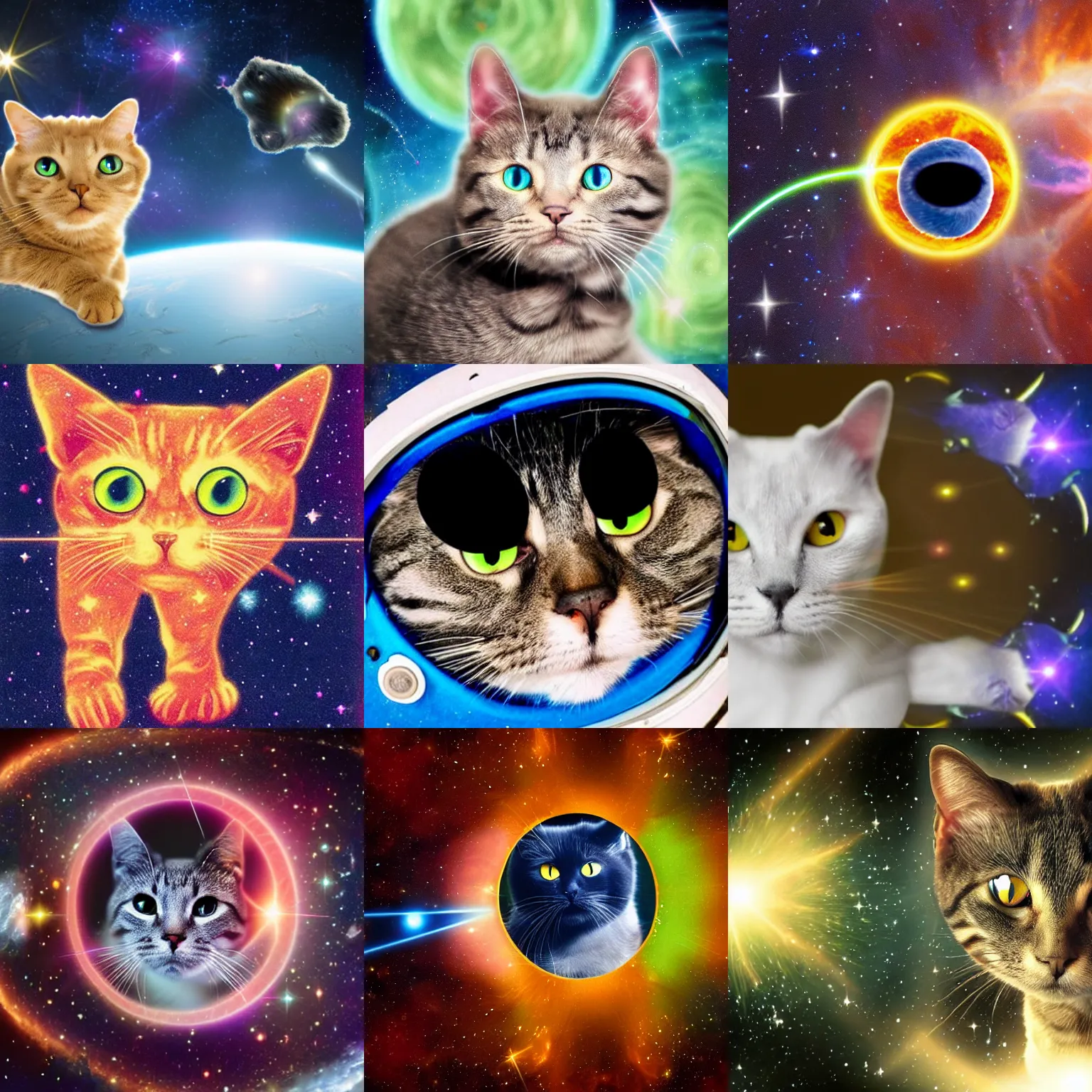 Prompt: a cosmic cat in space with laser coming from it's eyes