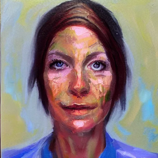 Image similar to Oil painting portrait of a Among Us character