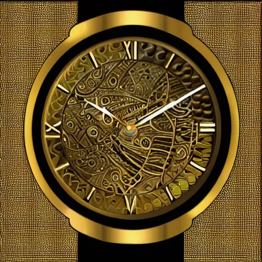 Image similar to golden intricate watch face, digital art