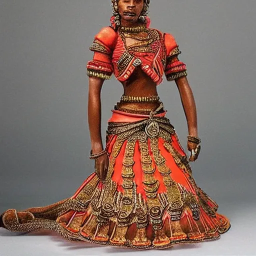 Image similar to “ a brown woman wearing coral armor. super detailed. intricate. award winning. ”