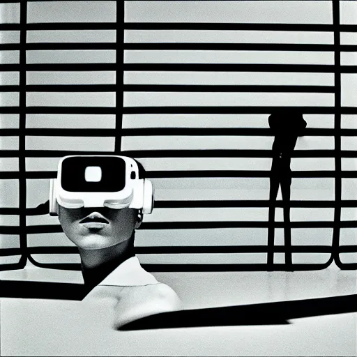 Prompt: art photography Invisible man wearing futuristic VR headset. By Guy Bourdin ,on 16K, Pentax 67, Kodak Portra 400 in style of Hiromasa Ogura Ghost in the Shell, the golden ratio, infrared ambient light