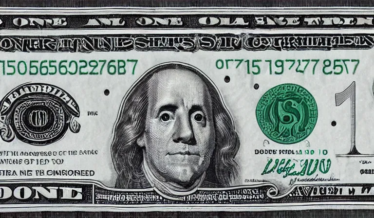 Prompt: one dollar bill with skull