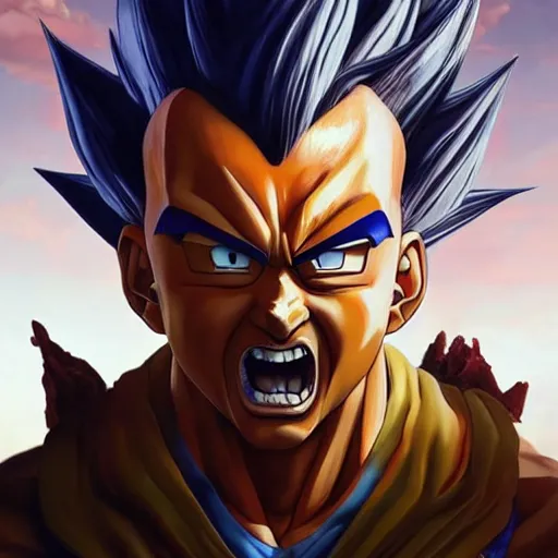 Image similar to salvador dali became super saiyan, dragon ball style, cinematic lighting, highly detailed, concept art, art by wlop and artgerm and greg rutkowski, masterpiece, trending on artstation, 8 k