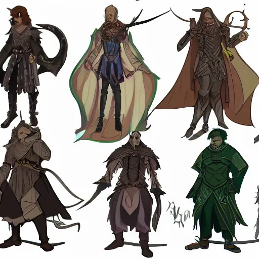 Prompt: concept art for the 1 2 dnd character classes. each in its own square. fantasy art, sharp lines