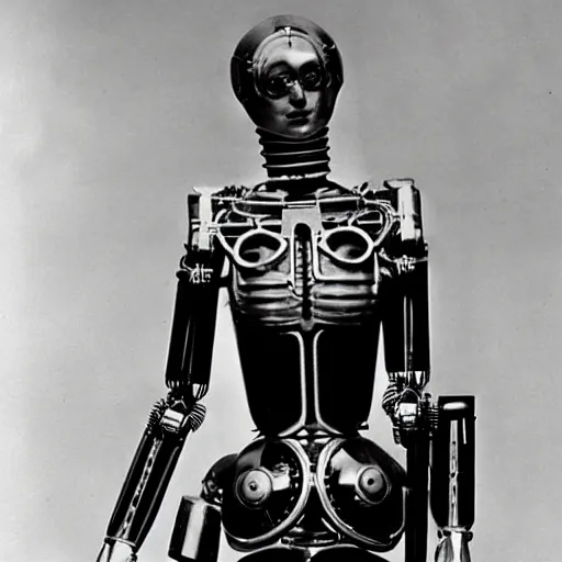Prompt: Maria machinenmench from metropolis (1927), mechanical robot body, victorian era, medical 19th century photography