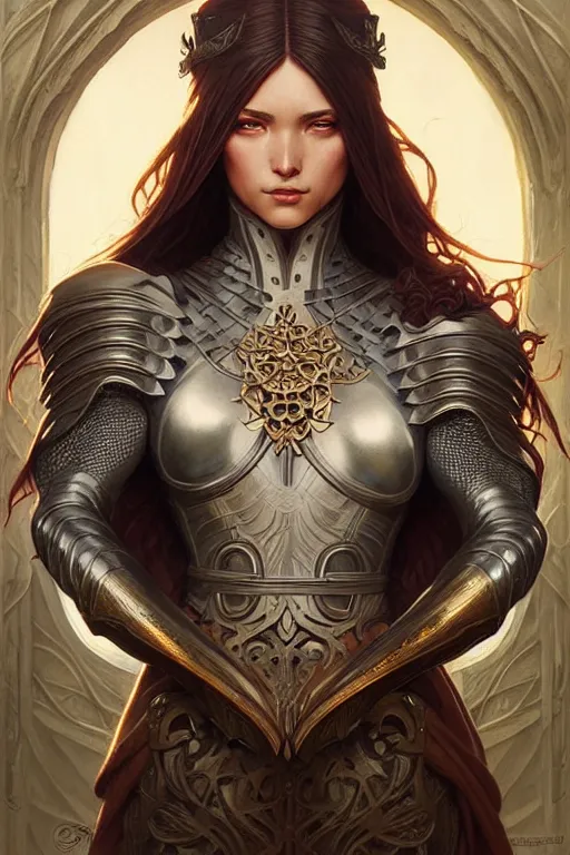 Image similar to Muscular and powerful medieval knight portrait, art nouveau, fantasy, intricate flower designs, elegant, highly detailed, sharp focus, art by Artgerm and Greg Rutkowski