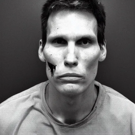 Prompt: Jerma985 mug shot, criminal photo, blood covered