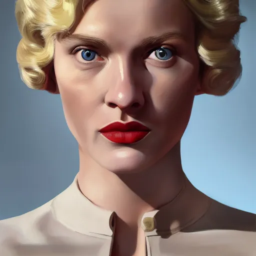 Prompt: A Hearts of Iron IV portrait of a blonde German actress with high cheekbones. Good bone structure. Dressed in 1940s style. Highly detailed, fine Art, high detail, great lighting, 8k resolution, masterpiece, concept art, illustration, clear eyes, painting oil on canvas, octane render, HDR, trending on artstation, 4k, 8k, HD