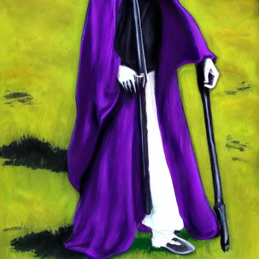 Image similar to grim reaper, purple cloak